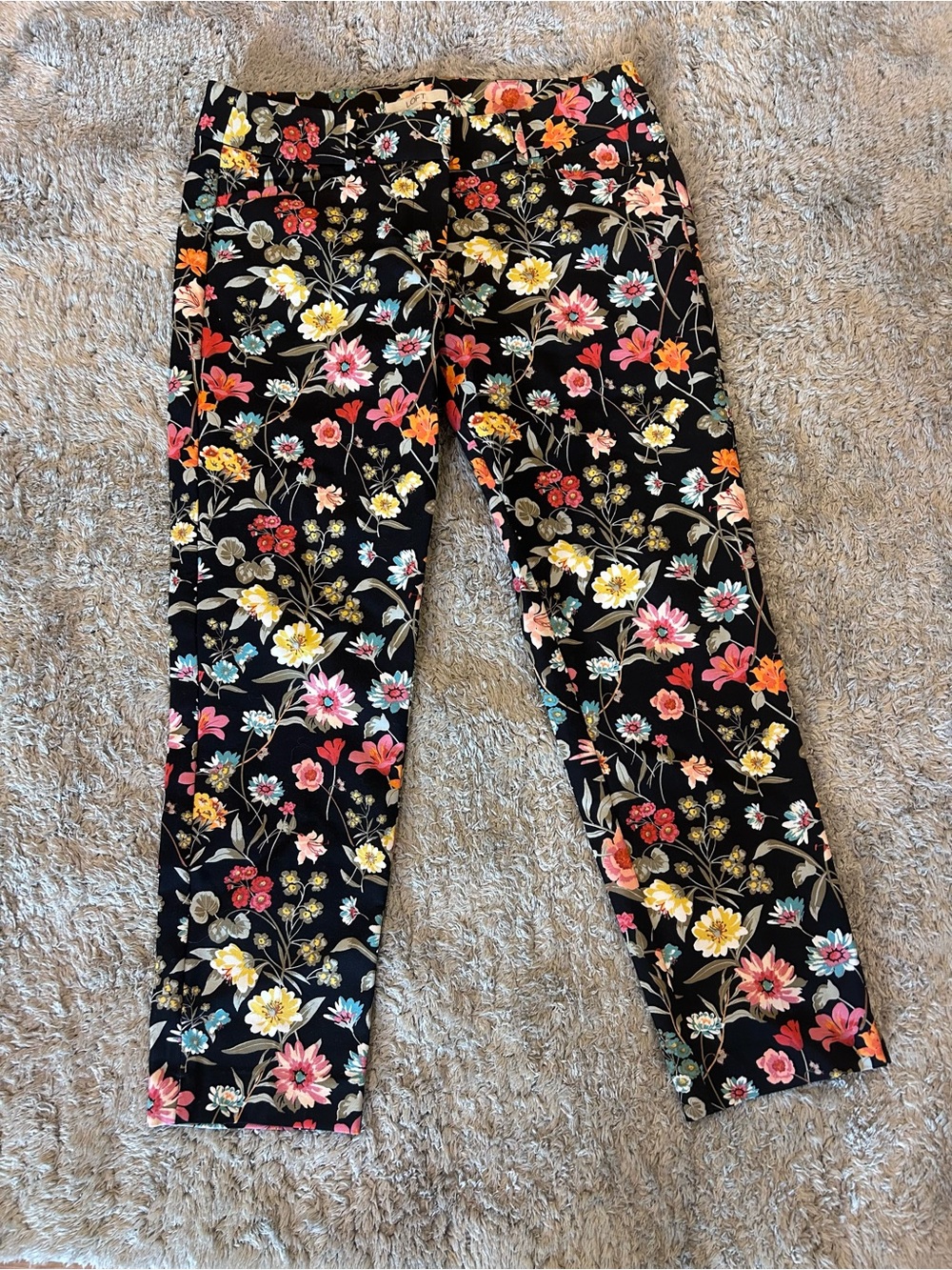 LOFT Black Floral Riviera Pants